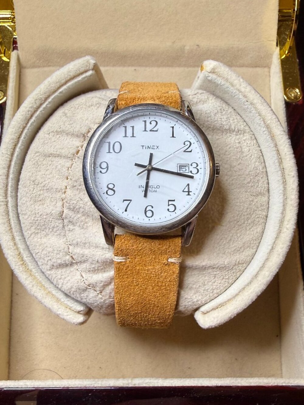 Timex Easy Reader Calendar Watch Silver/White/Tan Leather, 35mm